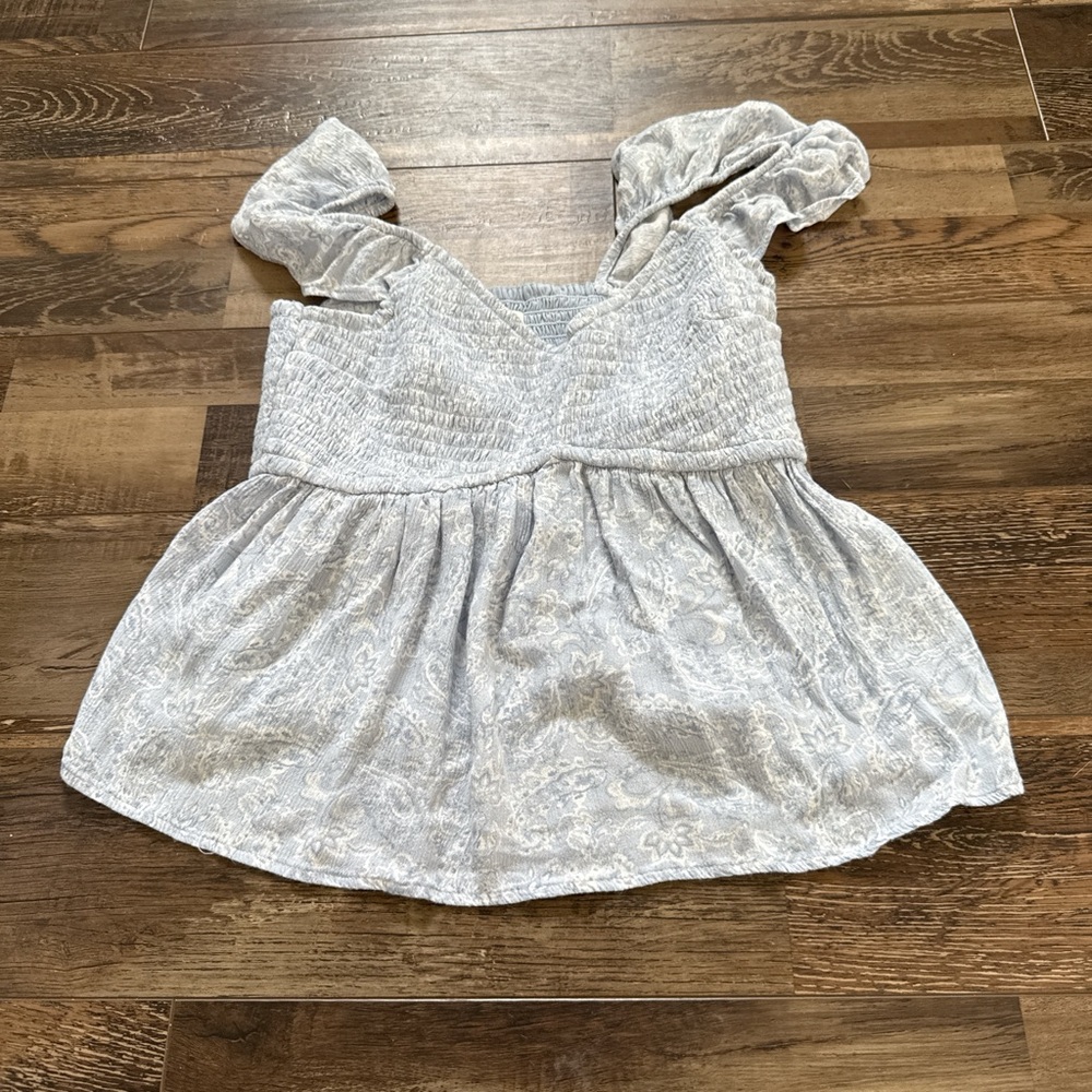 Hollister‎ Pale Blue Smocked Square-Neck Tank
